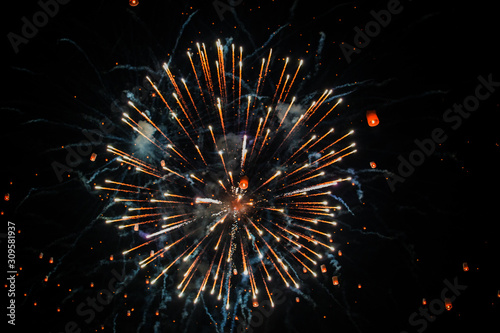 Abstract colorful fireworks background. Celebration and anniversary concept