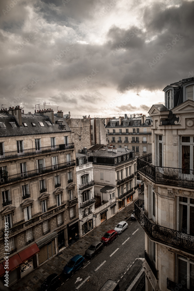 Old Parisian buildings in Paris, France