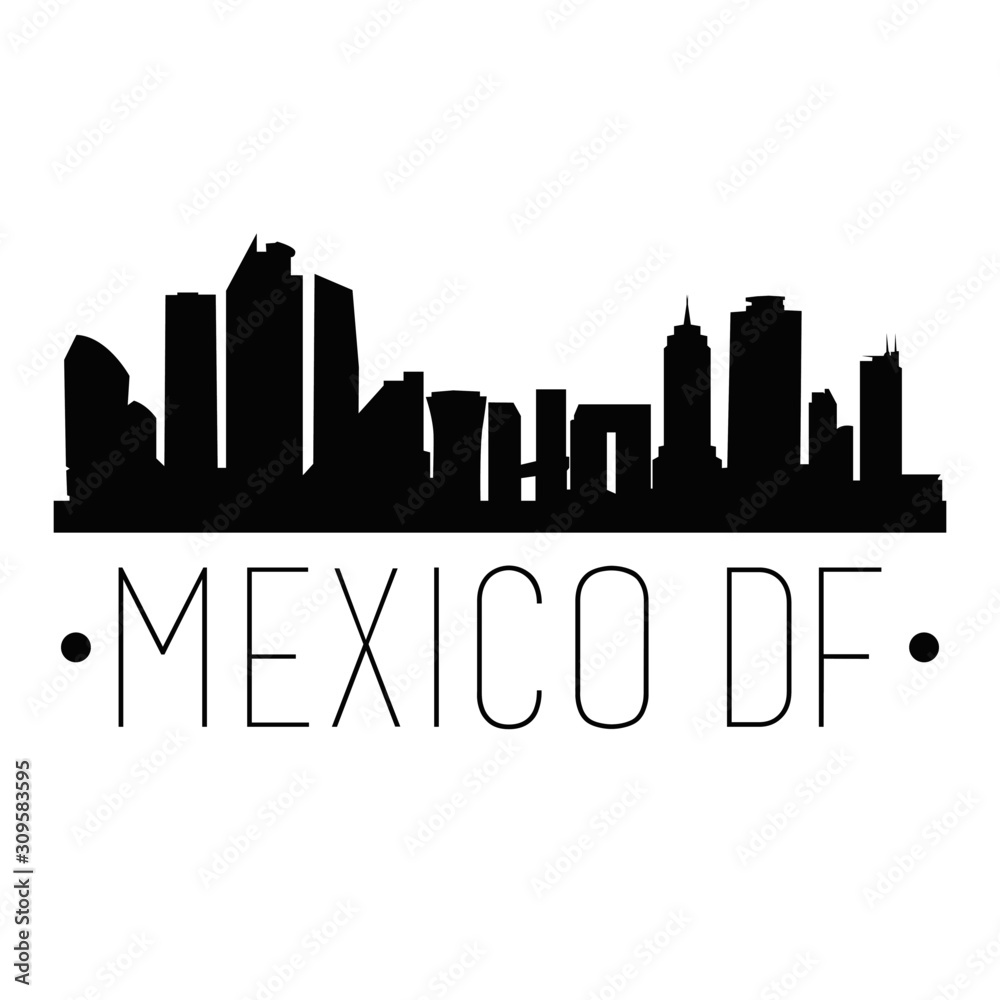 Mexico D.F. Skyline Silhouette Skyline Stamp Vector City Design.