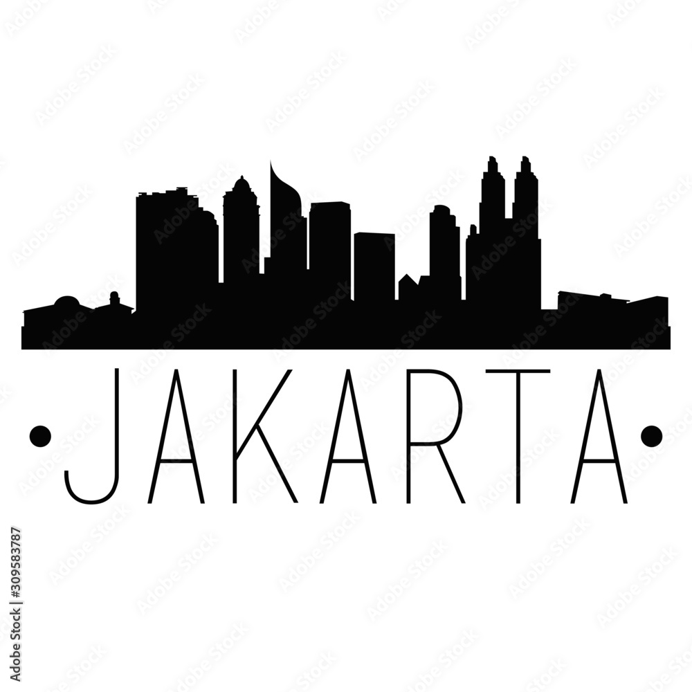Jakarta Indonesia. City Skyline. Silhouette City. Design Vector. Famous Monuments.