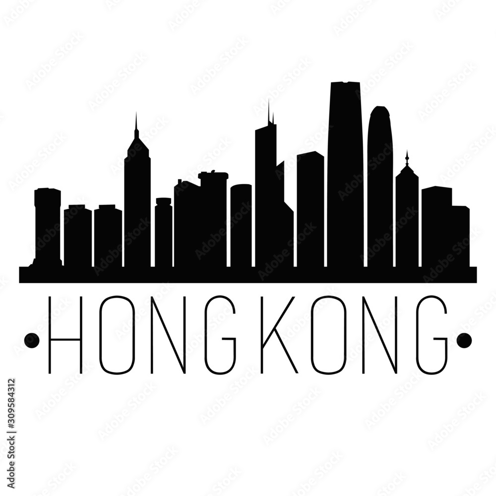 Hong Kong. City Skyline. Silhouette City. Design Vector. Famous Monuments.