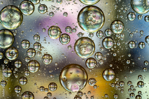 Oil in water, color background, macro