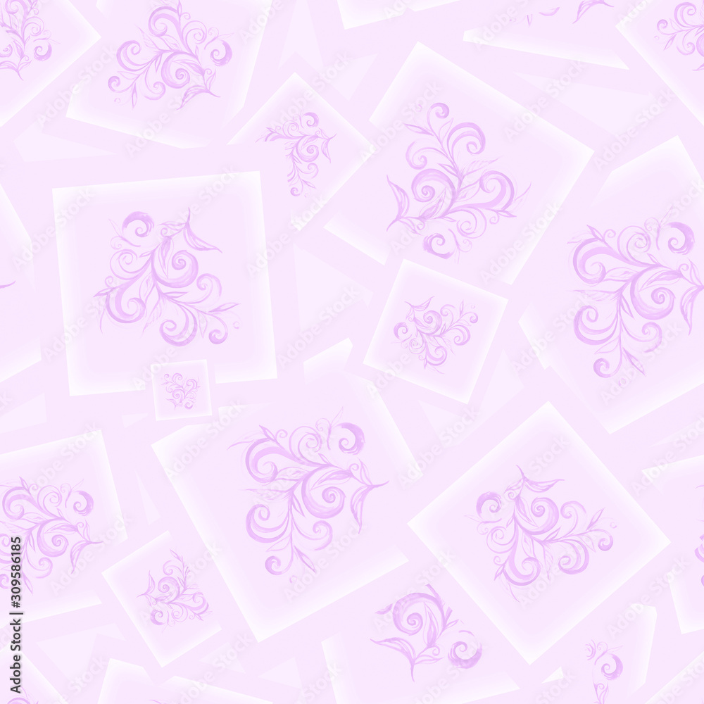 Seamless pattern with flower branches and squares