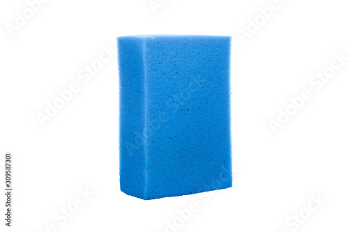 Blue cleaning sponge. Cleaning Products and Supplies. Isolated white background