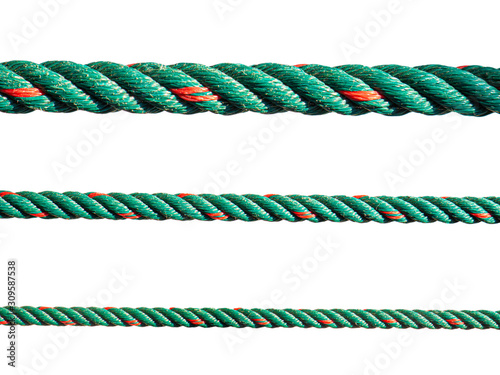 Green nylon rope isolated on white background. Clipping path.