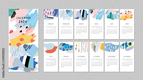 Calendar 2020. Cute printable creative template with abstract elements