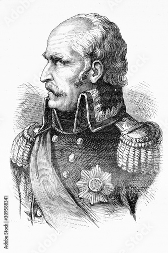 General Gebhard Leberecht von Blücher. Napoleonic wars. Star of the grand cross of the iron. 1742-1819. Antique illustration. 1890.