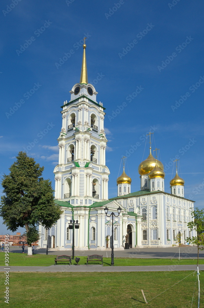 Tula, Russia - September 12, 2019: Assumption Cathedral in the Tula Kremlin in autumn Sunny day