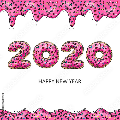 Sweet New Year 2020 from donuts. Donut's pink glaze. photo