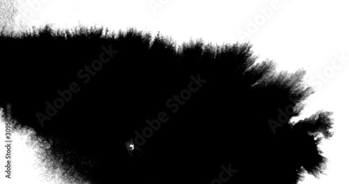 Black ink reveal transition on a pure white background. 