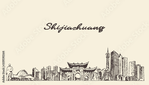 Shijiazhuang skyline Hebei China a vector sketch photo
