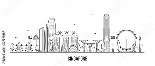 Singapore skyline city buildings vector inear art