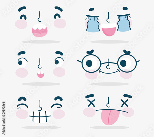 emojis kawaii cartoon faces human expressions set