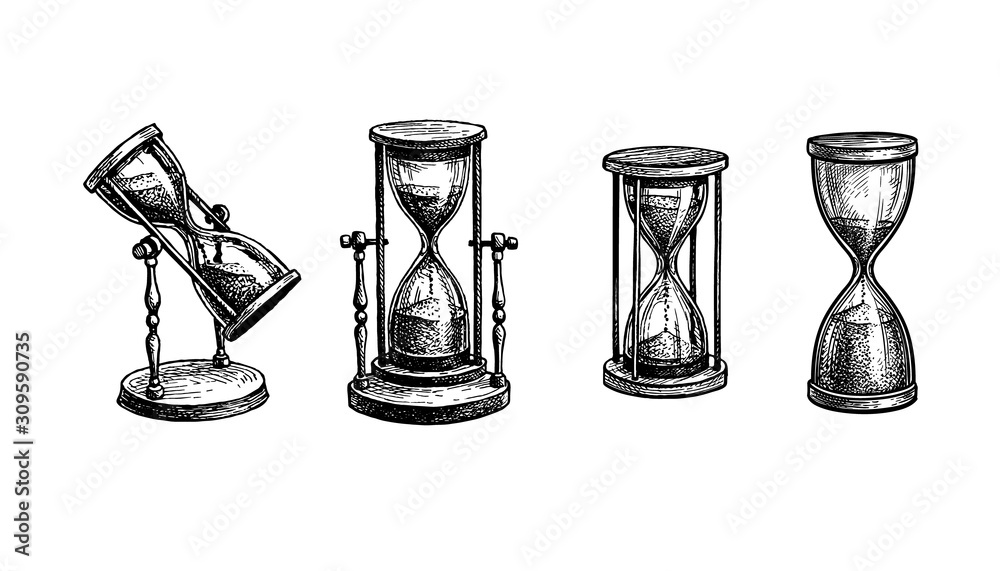Ink sketch of vintage hourglasses.