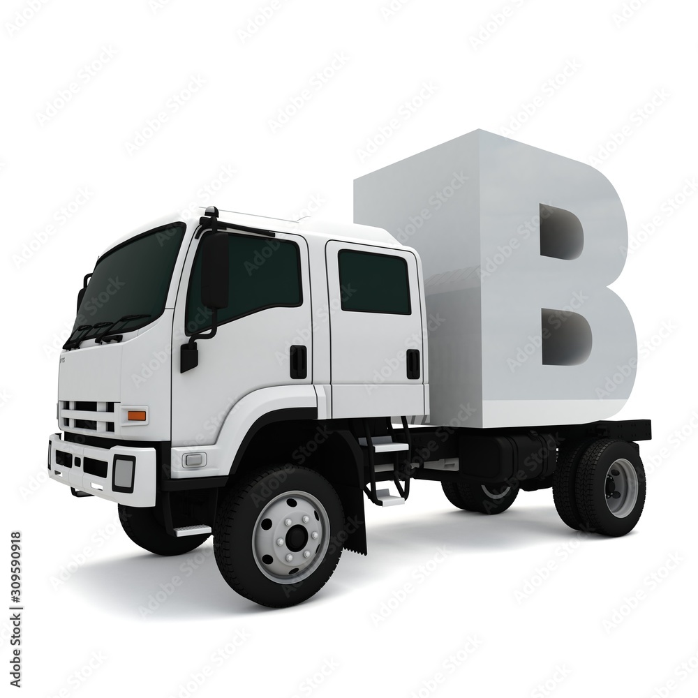 3D illustration of truck with letter B