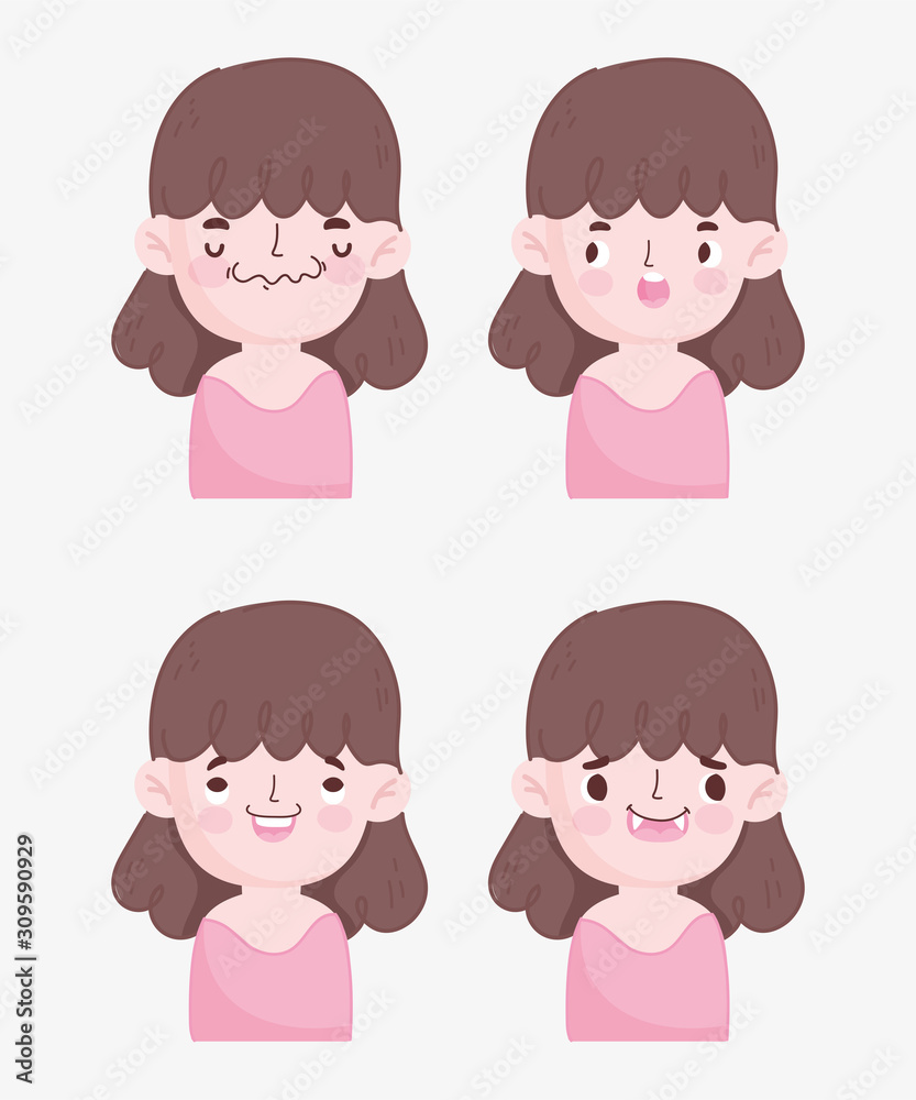 kawaii cartoon faces cute brunette little girl expressions kawaii cartoon faces cute brunette little girl expressions
