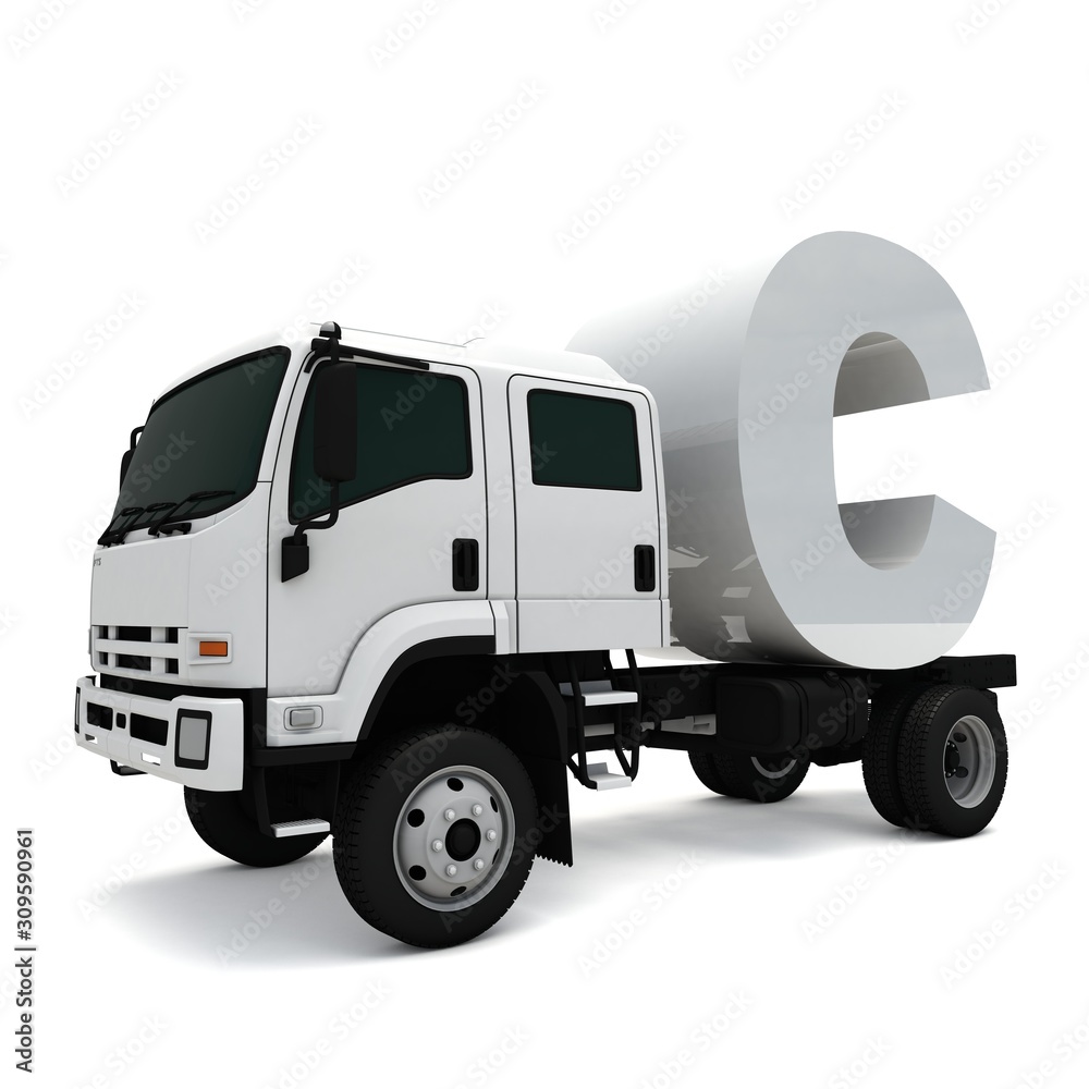 3D illustration of truck with letter C