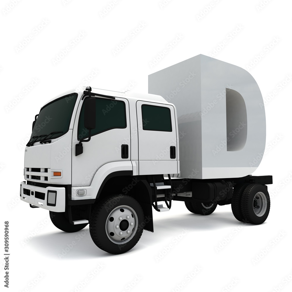 3D illustration of truck with letter D