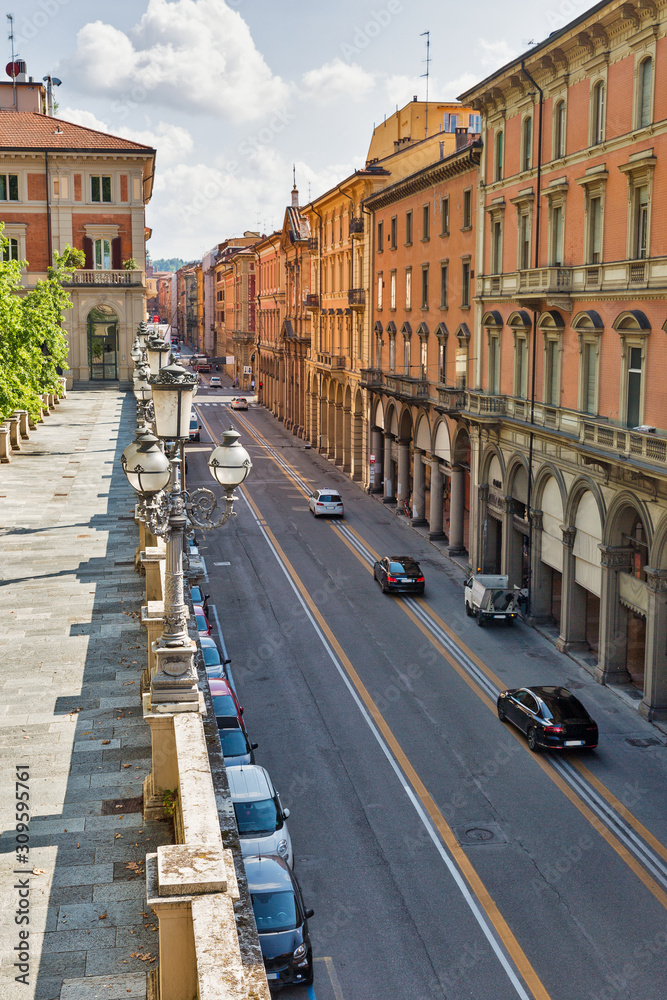 Independence street in Bologna, Italy.