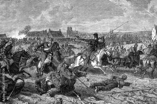 Battle of Reims. 12th-13th March 1814. Napoleonic wars. Antique illustration. 1890.