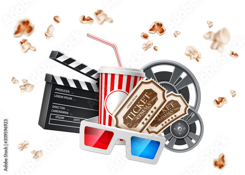 Vector movie cinema poster cup tape glasses