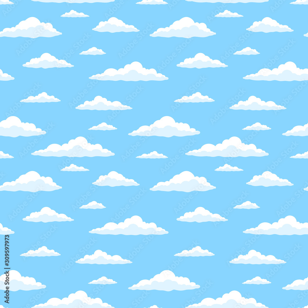 Cartoon blue sky wish clouds. Seamless pattern. Texture for fabric,  wrapping, wallpaper. Decorative print. Stock Vector | Adobe Stock