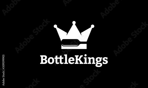 Black white negative space logo combination from crown or king with bottle logo
