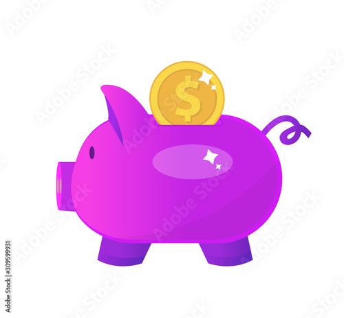 Piggy bank icon, flat design. Pig moneybox isolated on white background. Vector illustration, clip art