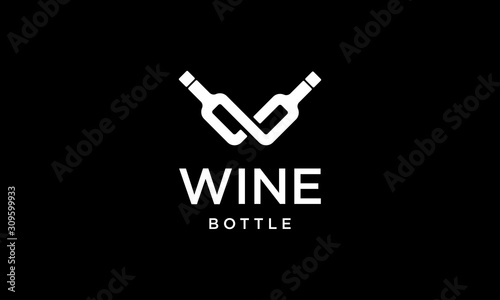Black White illustration logo from letter W with wine bottle logo design concept
