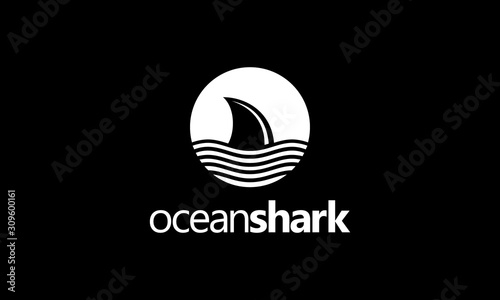 Black white ocean sea shark fish animal water wave logo