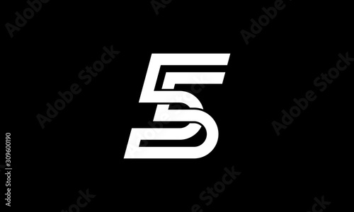 Black White number 55 or five logo design template