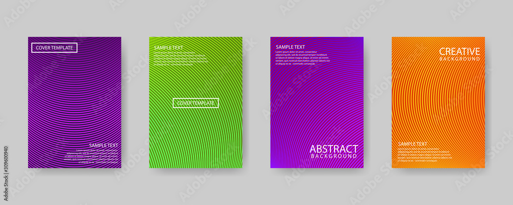 Minimal covers design. Modern background with curved texture for use element placards, banners, flyers, posters etc. Colorful shapes gradients. Future geometric patterns.