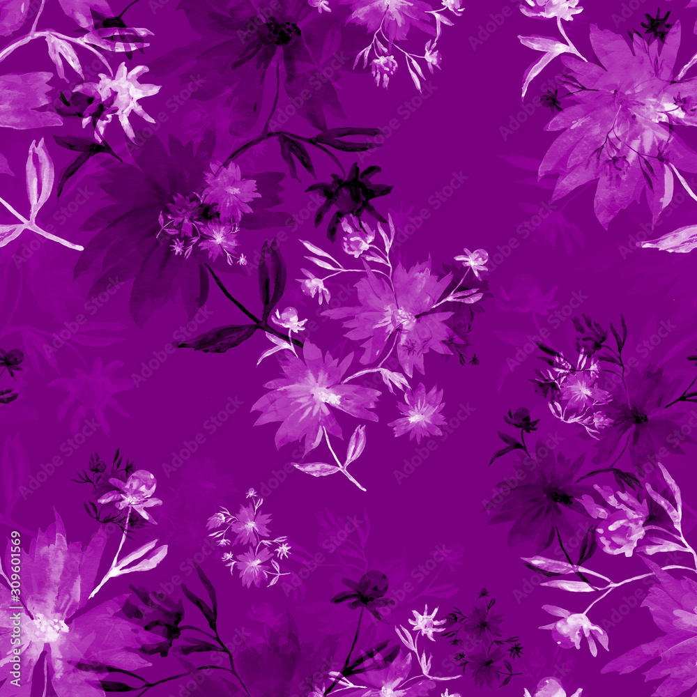 Watercolor seamless pattern. Illustration. Flowers