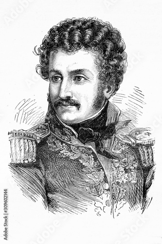 Pierre Daumesnil. General named wooden leg. Commander of Vincennes. Napoleonic wars. 1776-1832. Antique illustration. 1890.