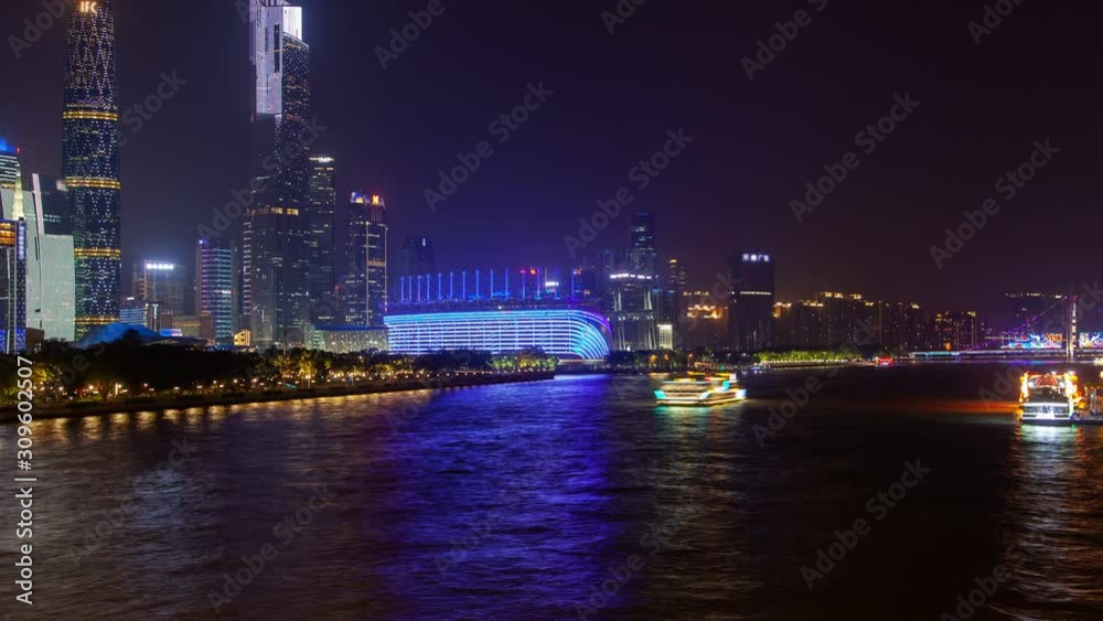 Pearl river with Guangzhou reflection in China timelapse zoom out Pearl river with Guangzhou reflection in China timelapse zoom out