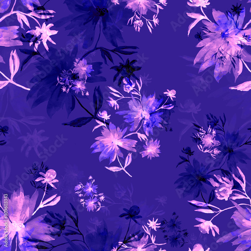 Watercolor seamless pattern. Illustration. Flowers