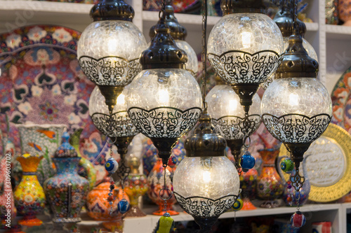 Oriental lamps made of colored glass