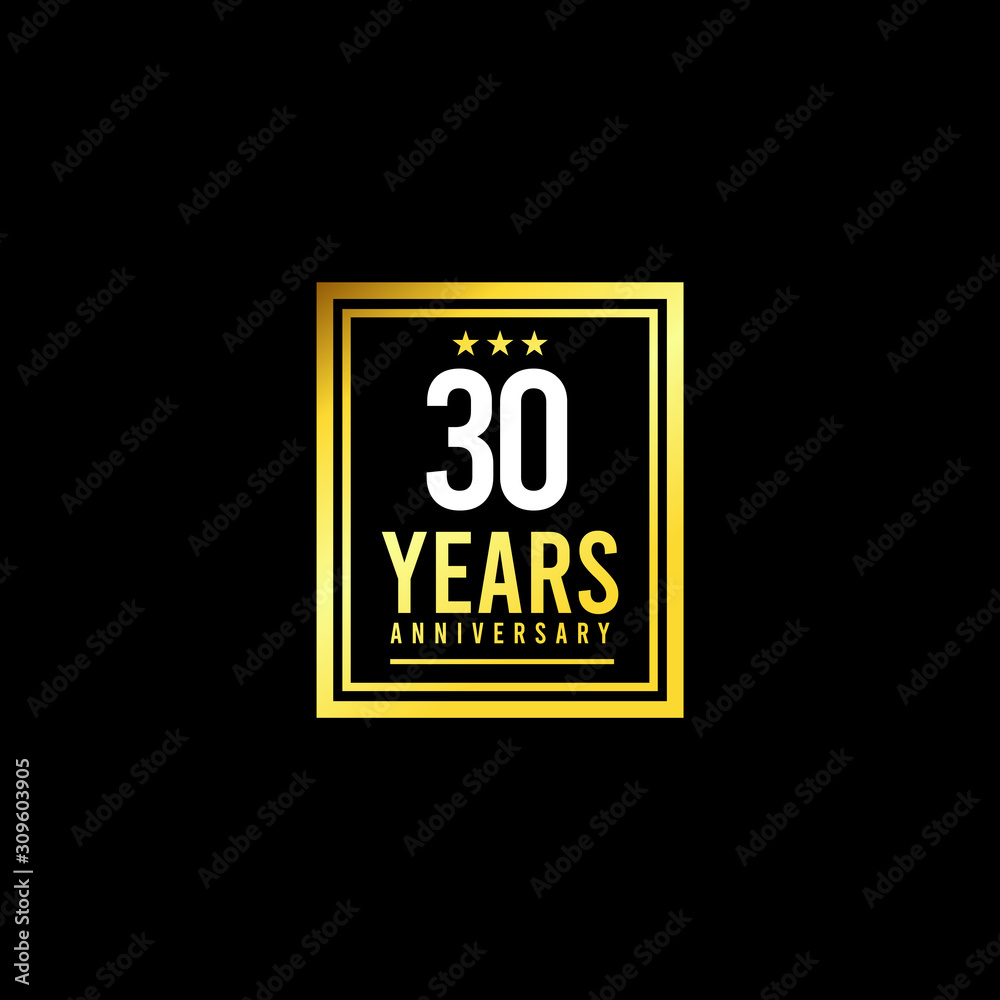 30 Years Anniversary Gold Square Design Logo Vector Template Illustration