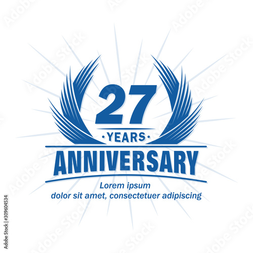 27 years logo design template. 27th anniversary vector and illustration.