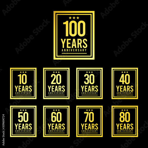 100 Years Anniversary Gold Square set Design Logo Vector Template Illustration