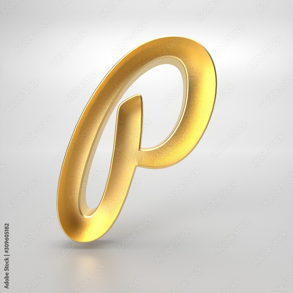 3d rendering of the letter P in gold metal on a white isolated background. 3d rendering of the letter P in gold metal on a white isolated background.