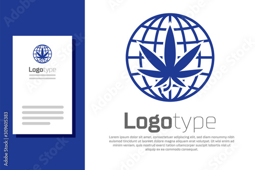 Blue Legalize marijuana or cannabis globe symbol icon isolated on white background. Hemp symbol. Logo design template element. Vector Illustration
