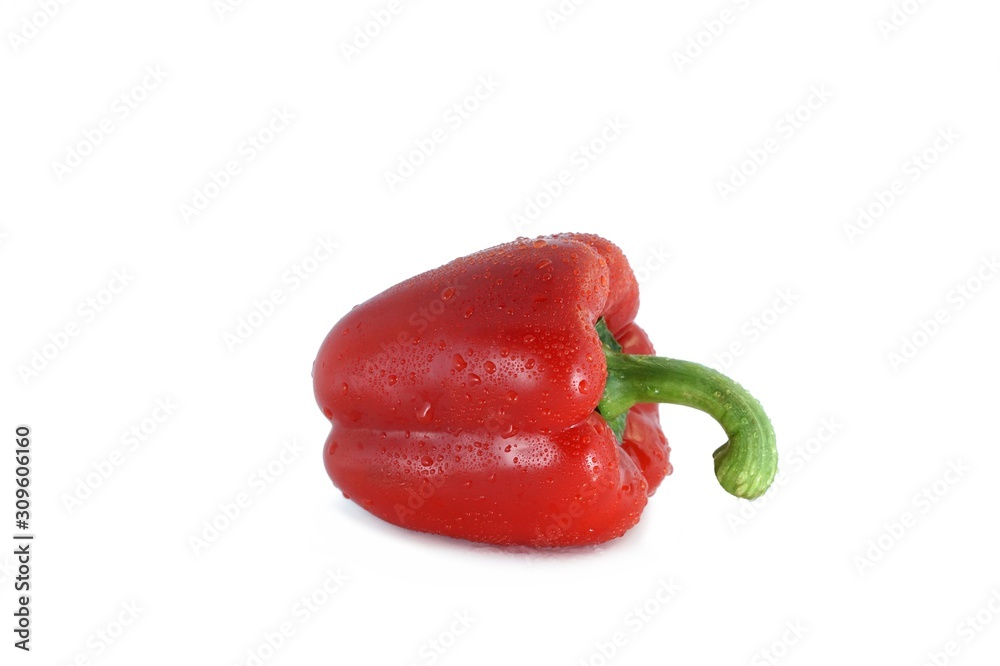 Red fresh bell pepper, paprika isolated with water droplets on white background Red fresh bell pepper, paprika isolated with water droplets on white background