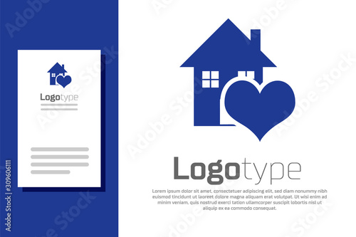 Blue House with heart shape icon isolated on white background. Love home symbol. Family, real estate and realty. Logo design template element. Vector Illustration
