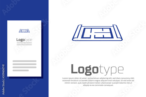 Blue House plan icon isolated on white background. Logo design template element. Vector Illustration