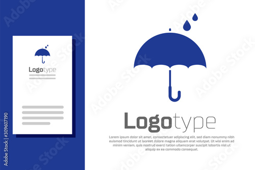Blue Umbrella and rain drops icon isolated on white background. Waterproof icon. Protection, safety, security concept. Water resistant symbol. Logo design template element. Vector Illustration