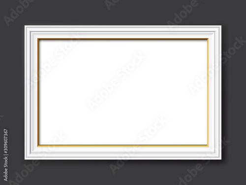 golden and white ornamental vintage style vector frame isolated on dark gray background with copy space to paste your own pictures, images, paintings, drawings or photos