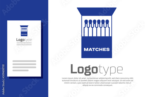 Blue Open matchbox and matches icon isolated on white background. Logo design template element. Vector Illustration