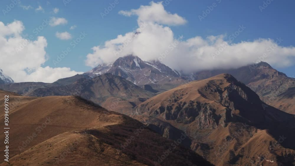 Panorama shot of Kazbegi mountain in autumn Panorama shot of Kazbegi mountain in autumn