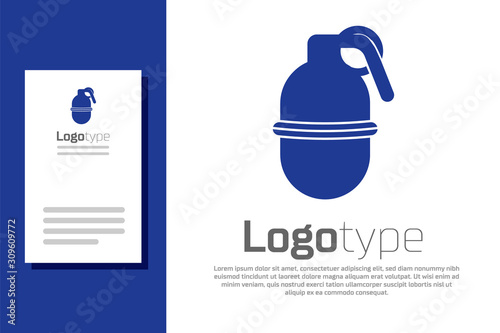 Blue Hand grenade icon isolated on white background. Bomb explosion. Logo design template element. Vector Illustration